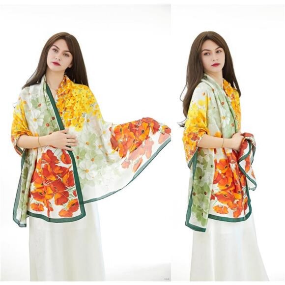 YOUR‎ SMILE Large Mulberry Silk Feeling Long Stain Scarf Lightweight Sunscreen - Picture 3 of 8